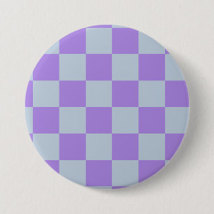 Zachtblauw en lavendel geruit ronde button 7,6 cm