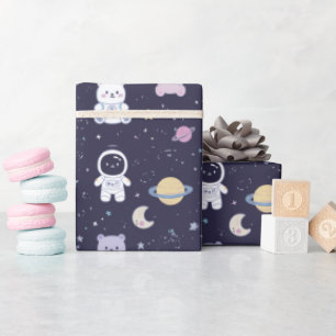 Zachtdonzig Ruimtedierenpatroon Astronaut Konijn Cadeaupapier