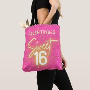 Zachte 16 Roze Neon Gloei Gouden Glitter Verjaarda Draagtas