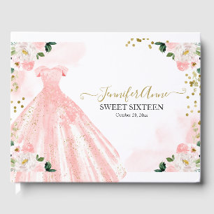 Zachte 16 Roze Waterverf Bloemen Roze Jurk Gastenboek