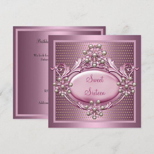 Zachte 16 Verjaardagsfeest Satijnen Roze Parel Sie Kaart (Voorkant / Achterkant)