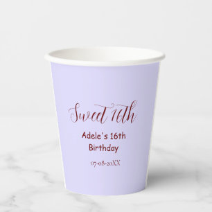 Zachte 16e verjaardag paarse pastel mauve retro na papieren bekers