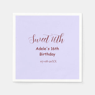 Zachte 16e verjaardag paarse pastel mauve retro na servet