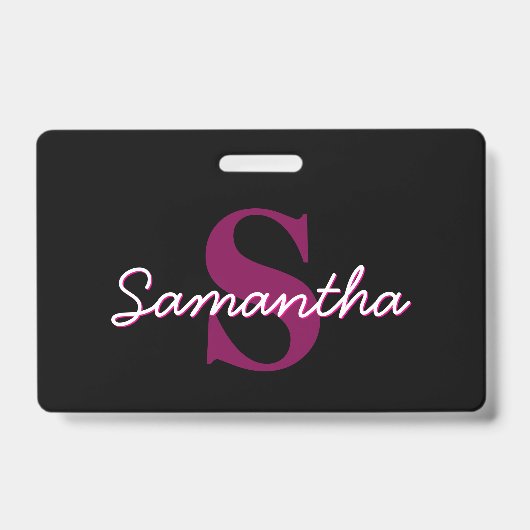 Zachte aanpasbare roze & zwarte monogram script badge (Voorzijde)