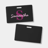 Zachte aanpasbare roze & zwarte monogram script badge (Voor- en achterkant)