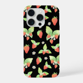 Zachte Aardbeien Waterverf Botanische Patroon iPhone 15 Pro Hoesje