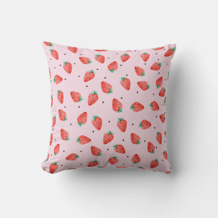 Zachte aardbeiendeken met zwarte stippen, roze kussen