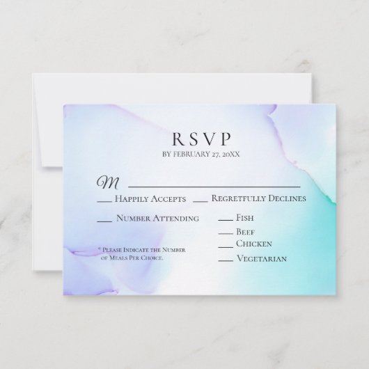 *~* Zachte Abstracte Lavendel Mint Wedding RSVP (Voorkant)
