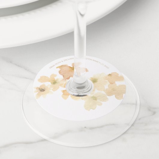 *~* Zachte Abstracte Perzik Beige Bloemrijke Water Wijnglaslabel (Dichtbij)