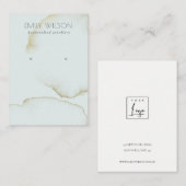 ZACHTE AQUA BLUE GOLD ABSTRACT EARRING DISPLAY LOG VISITEKAARTJE (Voorkant / Achterkant)