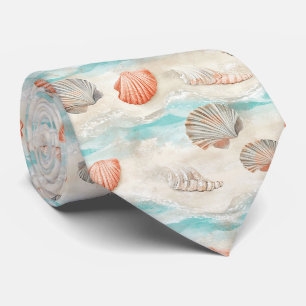 Zachte Aqua en Koraal Schelpen met Zeester Detail Stropdas