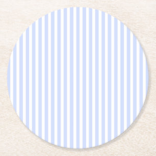 Zachte Babyblauw Bleke Hemelblauw en Witte Streep Ronde Kartonnen Onderzetter