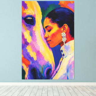 Zachte Band – Vrouw en Paard Fauvistisch Portret Canvas Afdruk