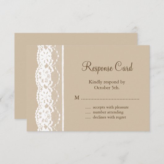 Zachte beige en  Lace RSVP (Voorkant / Achterkant)