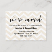 Zachte beige en witte Chevron "We hebben verplaats Visitekaartje (Voorkant)