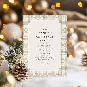 Zachte Beige Gingham Kerstfeestje Kaart