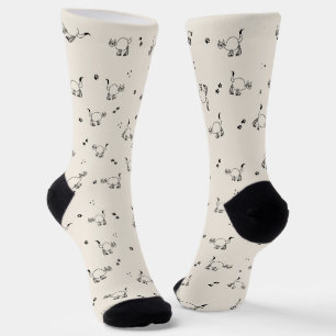 Zachte Beige Kat Lijn Kunst Patroon Sokken