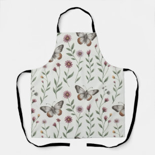 Zachte Beige Vlinder & Wilde Bloem Naadloos Patroo Schort