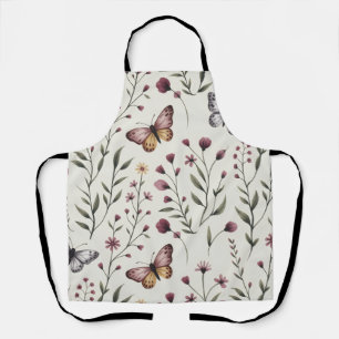 Zachte Beige Vlinder & Wilde Bloem Naadloos Patroo Schort