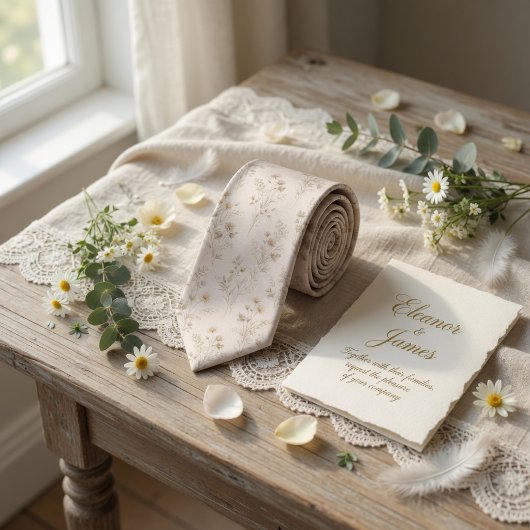 Zachte Beige Wilde Bloem Stropdas