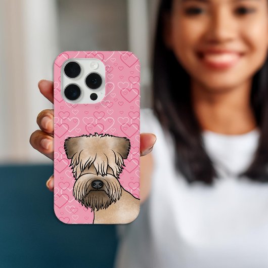Zachte beklede tarweterriër hoofd op roze harten Case-Mate iPhone case