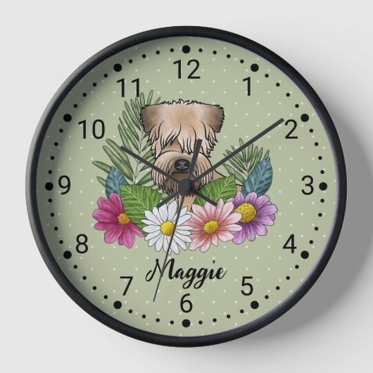 Zachte beklede tarweterriër met bloemen en naam (Voorkant)