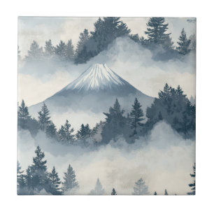 Zachte Besneeuwde Bergtoppen - Blauw Wit Tegeltje