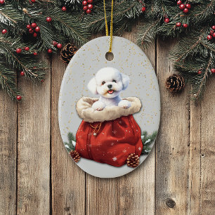 Zachte Bichon Frise-hond Kerstcadeautas Keramisch Ornament