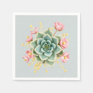 Zachte blauwe achtergrond met groene succulent en servet