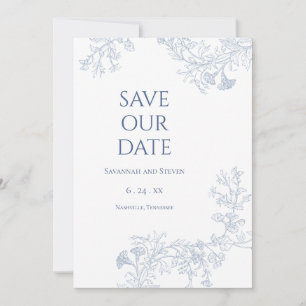 Zachte Blauwe Bloemige Bewaar de Datum Save The Date