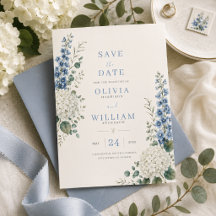 Zachte Blauwe Botanische Save the Date