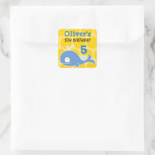 Zachte Blauwe Cartoon Walvis Feest Favoriet voor K Vierkante Sticker