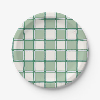 Zachte blauwe en groene Preppy Checkers Papieren Bordje