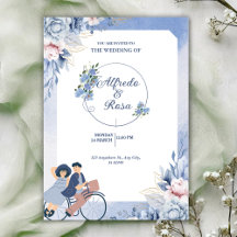 Zachte Blauwe en Witte Bloem Illustratieve Huwelij