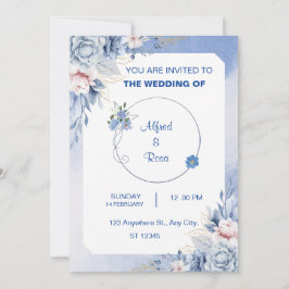 Zachte Blauwe en Witte Bloemige Trouwkaart Kaart
