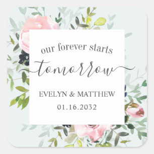 Zachte Blauwe Floral Forever begint morgen repetit Vierkante Sticker