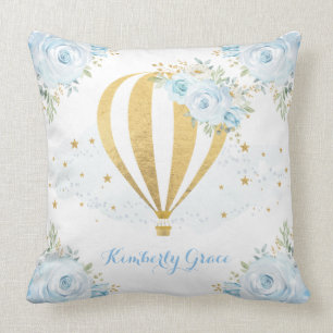 Zachte Blauwe Floral Gold Hot Air Ballon Baby Nurs Kussen