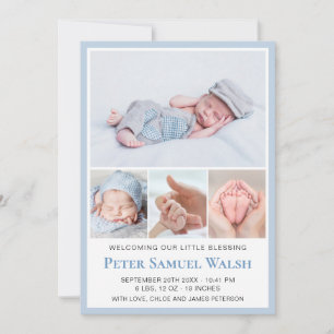 Zachte Blauwe Foto Verwelkoming Pasgeboren Baby Jo Aankondiging