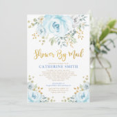 Zachte blauwe gouden Rozen Baby shower per post vi Kaart (Staand voorkant)