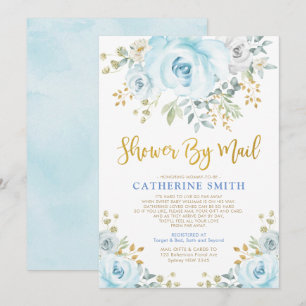 Zachte blauwe gouden Rozen Baby shower per post vi Kaart