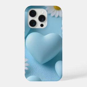 Zachte Blauwe Hart Bloemige Telefoon Sticker iPhone 15 Pro Hoesje