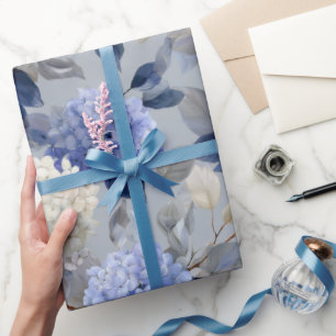 Zachte Blauwe Hortensia Grijze Bloemmotief Cadeaupapier