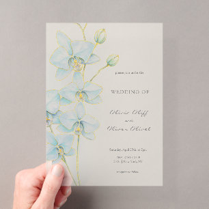 Zachte Blauwe Orchidee Bruiloft Acryl Uitnodigingen
