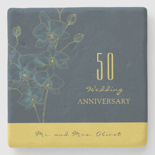 Zachte Blauwe Orchidee Bruiloft Jubileum 50 jaar Stenen Onderzetter