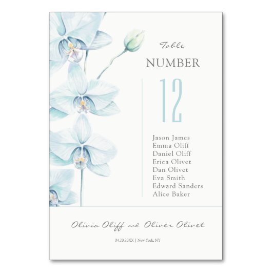 Zachte Blauwe Orchidee Bruiloft Kaart (Achterkant)
