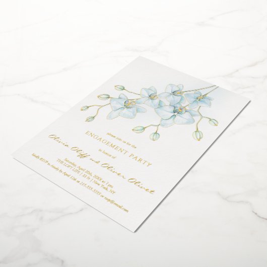 Zachte Blauwe Orchidee Verlovingsfeestuitnodiging Folie Uitnodiging (Gedraaid)