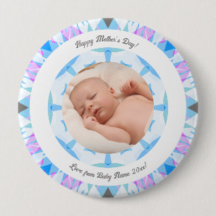 Zachte Blauwe Pastels Custom Moederdag Fotocadeau Ronde Button 4,0 Cm