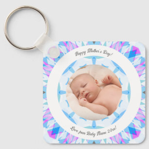 Zachte Blauwe Pastels Custom Moederdag Fotocadeau Sleutelhanger