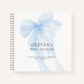 Zachte Blauwe Strik Tekst Overlay Baby Shower Gast Notitieboek (Voorkant)