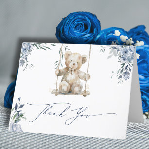 Zachte Blauwe Teddy Schommel Baby Borrel Bedankkaart
